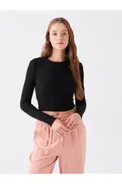 Crew Neck Straight Long Sleeve Women's Crop