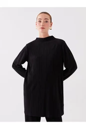 High Collar Plain Long Sleeve Oversize Women's Tunic