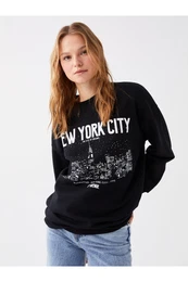 Crew Neck Printed Long Sleeve Oversize Women's Sweatshirt