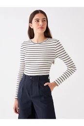 Crew Neck Striped Long Sleeve Women's T-Shirt