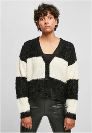 Women's short oversized down cardigan black/white sand