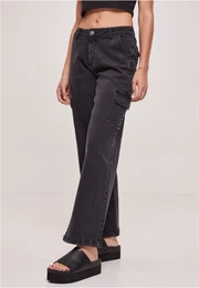 Women's High Waist Straight Denim Cargo Jeans - Black
