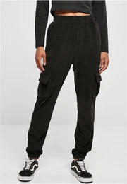 Women's Velvet Rib Cargo Sweat High Waisted Trousers - Black