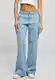 Women's High Waist Straight Denim Cargo Jeans - Blue