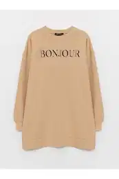 Crew Neck Printed Long Sleeve Women's Sweatshirt Tunic