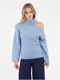 Light blue women's turtleneck with slit - Women
