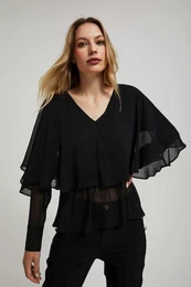 Marisse Black Ruffled V-Neck Shirt