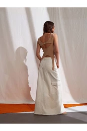 80879 Long Skirt with Cargo Pocket-Ecru