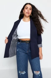 Curve Navy Blue Stripe Podvka Detailn tkan bunda