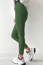 Khaki High Waist Women's Ribbed Leggings