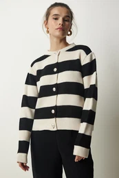 Srea Istanbul enska krema rna Elegantna Gumbi rtasta pletenina Cardigan