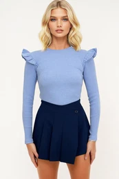 Trend Alaat Stili enska modra ramena Half Turtleneck pulover