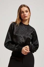 Marisse Black Puff Sleeve Animal Print Shirt