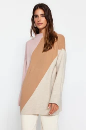 Powder Color Block pulover za pletenine z visokim vratom