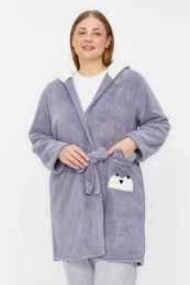Curve Gray Wellsoft/Plush Animal Figured Pocket Hooded Knitted Dressing Gown