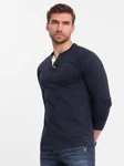 OMBRE Herren Longsleeve mit Knöpfen am Halsausschnitt Dunkelblau/Hellblau