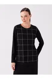 Women's Crew Neck Plaid Long Sleeve Blouse