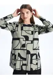 Crew Neck Patterned Long Sleeve Women's Tunic