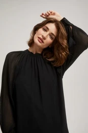 Marisse Shirt With Pleated Sleeves, Black