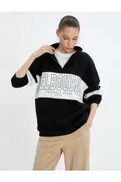 College Oversize Sweatshirt Half-Zip Stand-Up Collar Branded Cotton.