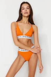 Orange Cotton Elastic String Strap Knitted Underwear Set