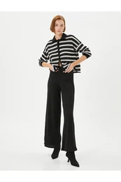 Wide Leg Trousers High Waist Knitwear Ribbed
