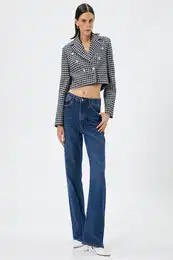 Women's Navy Blue Plaid Jacket