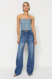 Dark Blue High Waist Wide Leg Jeans