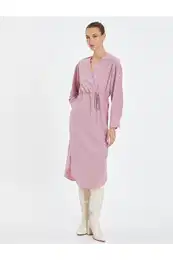 Midi Double Breasted Dress Long Sleeve Tie Detail