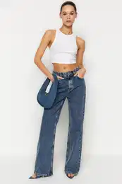 Blue High Waist Wide Leg Jeans
