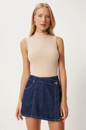 Happiness stanbul Women's Cream Turtleneck Cotton Knitted Blouse