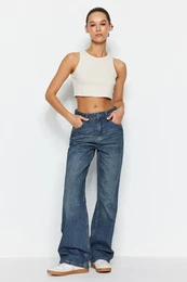 Blue More Sustainable Faded Effect Vintage High Waist Wide Leg Jeans