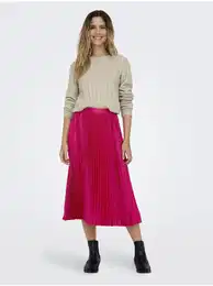 Dark pink women's satin pleated midi skirt Sarah - Women's