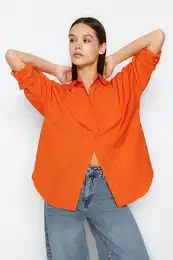 Orange Cotton Oversize Wide Fit Woven Shirt