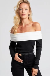 Women's Black and White Madonna Collar Camisole Blouse