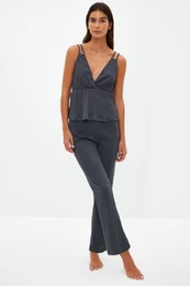 Anthracite Ribbed Rope Strap Knitted Pajama Set