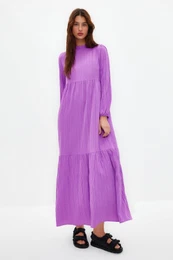Purple High Neck Crinkle Wide Fit Woven Dress