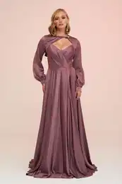 Lavender Foil Bolero Slit Long Evening Dress