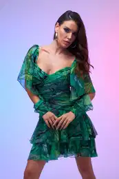 Green Empirme Decollete Short Evening Dress