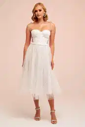 Ecru Tulle Strap Star Princess Midi Wedding Dress