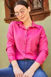 Women's Fuchsia Long Sleeve Plain Shirt