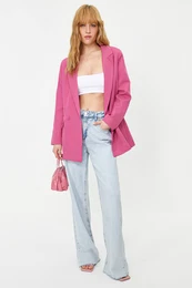 Light Purple Regular Lined Double-Breasted Woven Blazer Jacket