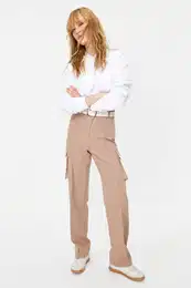 Mink Cargo Straight Cut Woven Double Pocket Woven Trousers