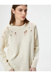 Ripped Knitwear Sweater Long Sleeve Crew Neck