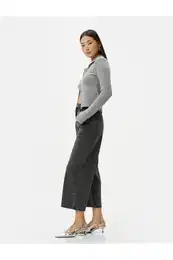 Short Extra Wide Leg Jeans Standard Waist Pocket Cotton - Bianca Crop Jean
