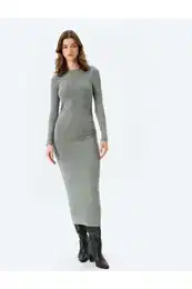 Slim Fit Long Sleeve Crew Neck Long Pencil Dress