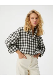 Crop Lumberjack Shirt Tie Waist Long Sleeve Soft Textured