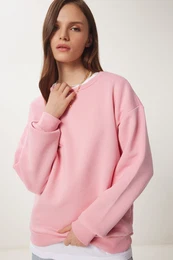 Happiness stanbul Women's Pink Raised Basic Sweatshirt