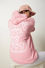 Happiness stanbul Women's Light Pink Hooded Printed Raised Sweatshirt