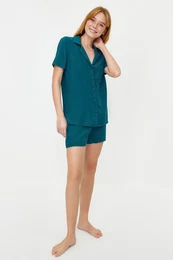 Petroleum Viscose Shorts Woven Pajama Set